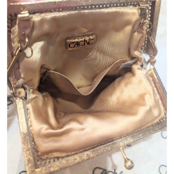 Vintage Cache Shiny Gold Metallic Evening Purse Handbag Clutch Disco 70s 80s - Picture 7 of 10